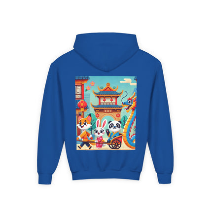Lantern Street Dragon Parade Youth Hooded Sweatshirt – Festive Lights & Storybook Magic