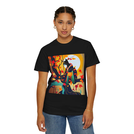 Black Cat in Kimono Unisex Garment-Dyed T-shirt