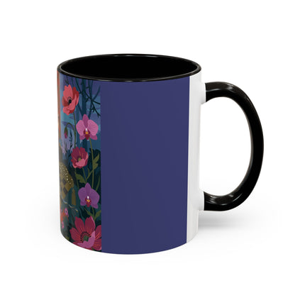 The Lady And The Midnight Birdcage Colorful Mugs – Art Deco Botanical Elegance
