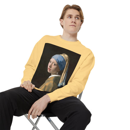 Girl with a Pearl Earring by Johannes Vermeer Unisex Garment-Dyed Sweatshirt