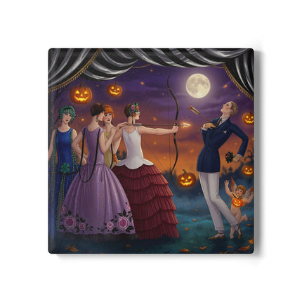 🏹🎃 Cupid's Arrow At Pumpkin Moon Manor Ceramic Coaster – Romantic Halloween Charm