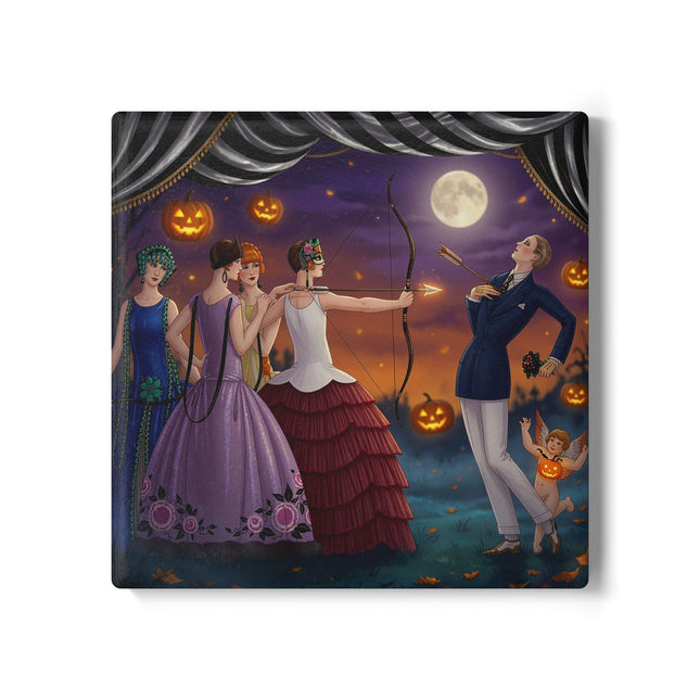 🏹🎃 Cupid's Arrow At Pumpkin Moon Manor Ceramic Coaster – Romantic Halloween Charm