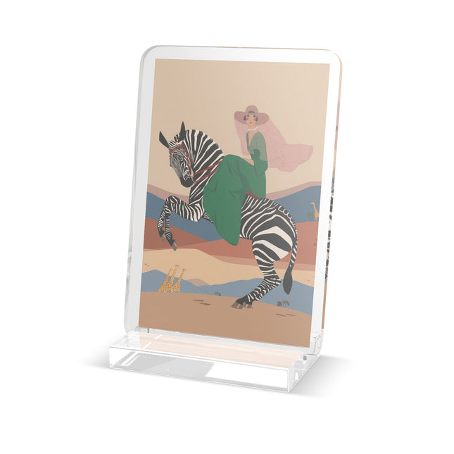 Zebra Rider Acrylic Plaque – Safari Chic & Art Deco Elegance