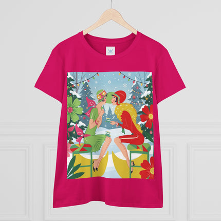 ☕❄️ Christmas Tea In The Snow Garden Cotton Tee – Art Deco Holiday Friendship