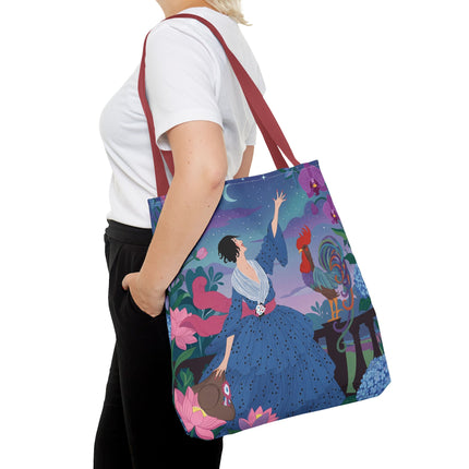 🌙🐓 The Lady Of The Moonlit Rooster Garden Tote Bag – Art Deco Floral Fantasy