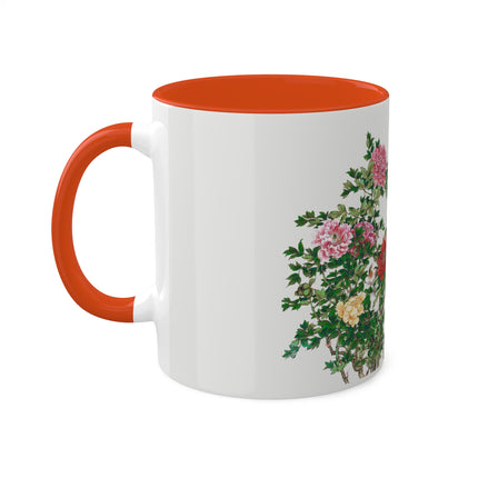 Peonies and Birds by Okamoto Shuki Colorful Mugs, 11oz