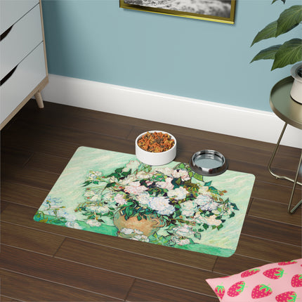 Vincent Van Gogh Roses Pet Food Mat – Pink & White Bouquet