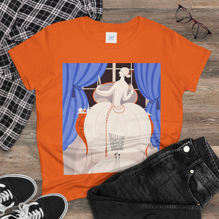 🦢💎 The Ivory Midnight Muse Cotton Tee – Art Deco Fashion Elegance