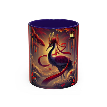 Regal Crimson Crane in the Autumn Mist Colorful Mugs (11oz, 15oz)