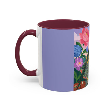 The Lady And The Crimson Birdcage Colorful Mugs – Art Deco Tropical Garden Elegance