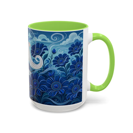 💙🌸 The Sapphire Wind Dancer Colorful Mug – Art Deco Floral Fantasy