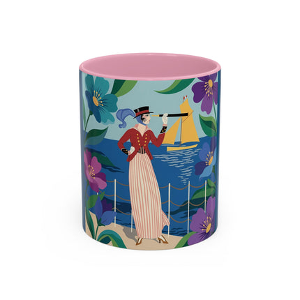 The Lady Of The Golden Horizon Colorful Mugs – Art Deco Coastal Elegance