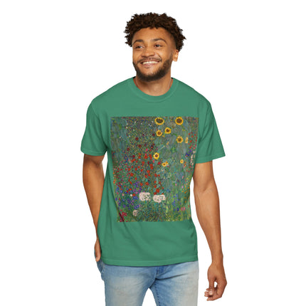 Farm Garden with Sunflowers by Gustav Klimt Unisex Garment-Dyed T-shirt