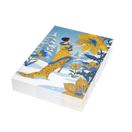 🌼❄️ The Lady Of The Golden Winter Blossom Greeting Card – Art Deco Holiday Elegance