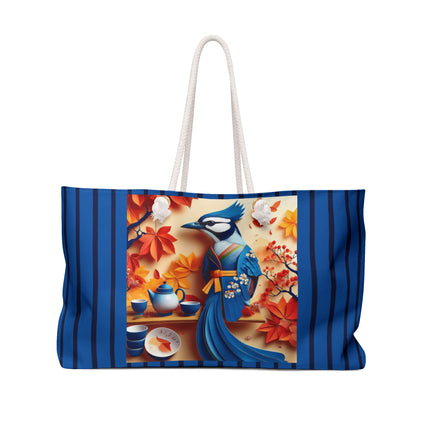 Blue Jay at an Autumn Tea Ceremony Weekender Bag