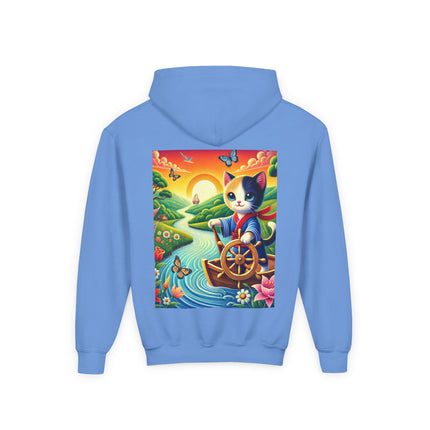 Sailor Kitten’s River Adventure Youth Hooded Sweatshirt – Playful Journey & Colorful Discovery