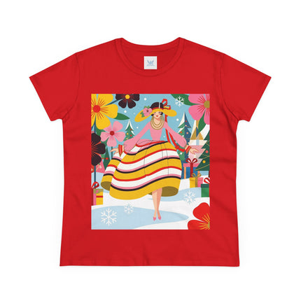 🎄🌸 The Christmas Blossom Belle Cotton Tee – Art Deco Holiday Whimsy