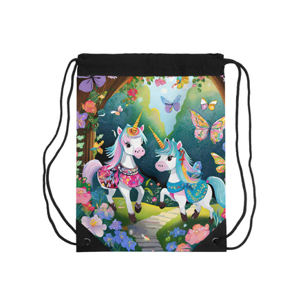 Baby Unicorns and Fluttering Butterflies Drawstring Bag