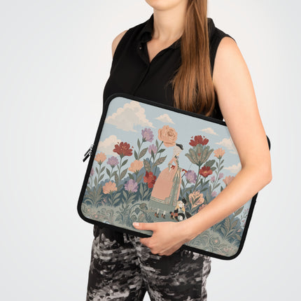 🌸🎀 The Lady And Her Little Companion Laptop Sleeve – Art Deco Garden Elegance