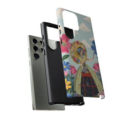 🌸🪞 The Floral Parasol Reflection Phone Case – Art Deco Garden Fantasy