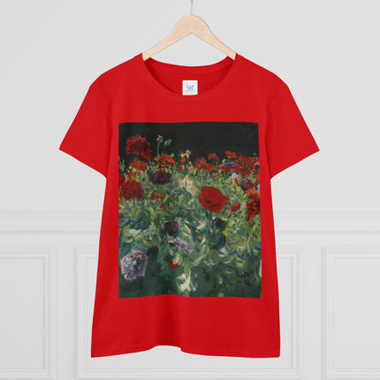 Poppies (A Study of Poppies for Carnation, Lily, Lily, Rose) by John Singer Sargent Women's Midweight Cotton Tee