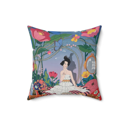 🌙🌺 The Lady Of The Midnight Garden Square Pillow – Art Deco Floral Reverie