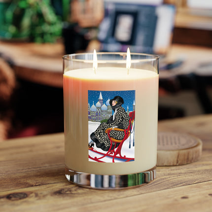 Elegant Winter Woman in Sleigh Scented Candle - Full Glass, 11oz