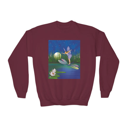Fairy on a Dragonfly Youth Crewneck Sweatshirt – Enchanting Moonlit Fantasy