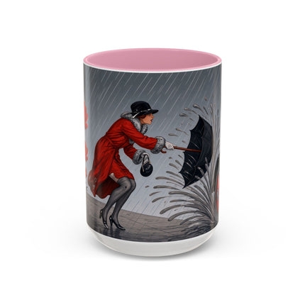 ☔🌹 The Scarlet Rainstorm Promenade Colorful Mug – Art Deco Motoring Elegance