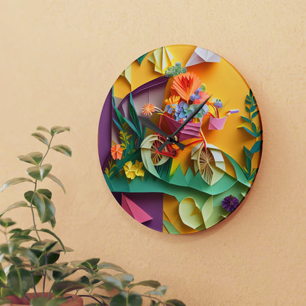 Origami Bicycle Acrylic Wall Clock, Round and Square