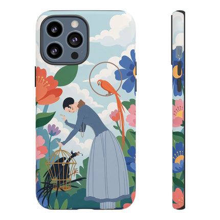 🦜🌺 The Lady Of The Garden Aviary Phone Case – Art Deco Floral Whimsy