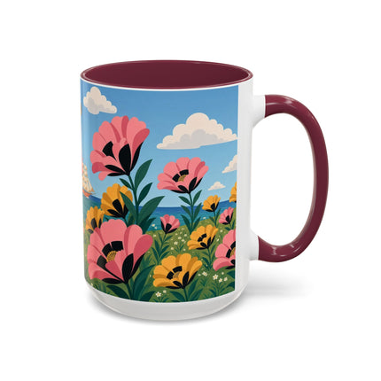 🌸⛵ The Seaside Blossom Promenade Colorful Mug – Art Deco Coastal Elegance