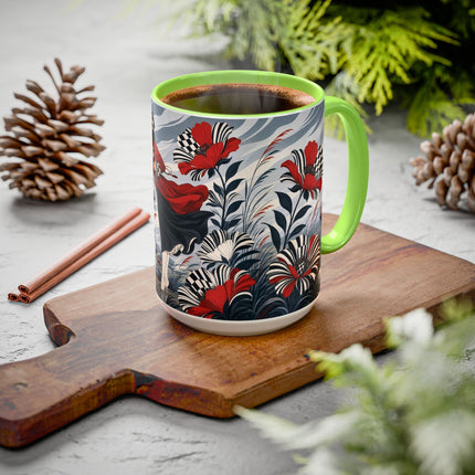 ☔🌹 The Scarlet Checkerboard Rainstorm Colorful Mug – Art Deco Floral Elegance