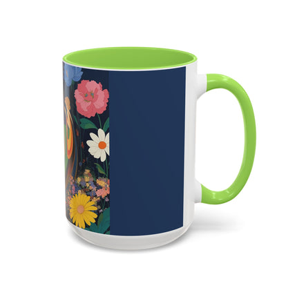 The Lady And The Crimson Moonbird Colorful Mugs – Art Deco Whimsical Garden Elegance