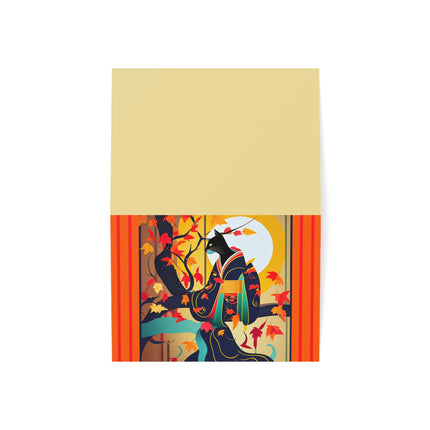 Black Cat in Kimono Greeting Cards (1, 10, 30, and 50pcs)