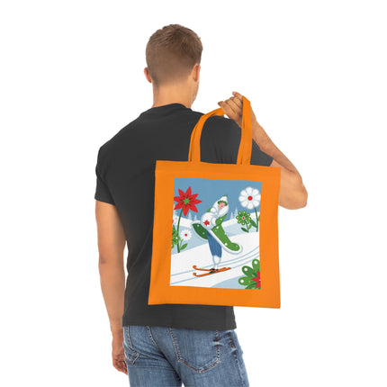 🎿🌺 The Winter Garden Skier Cotton Tote Bag – Colorful Winter Adventure