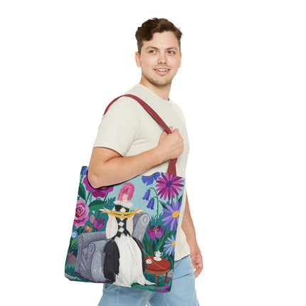 🌹🧶 The Lady Of The Golden Yarn Tote Bag – Art Deco Floral Elegance