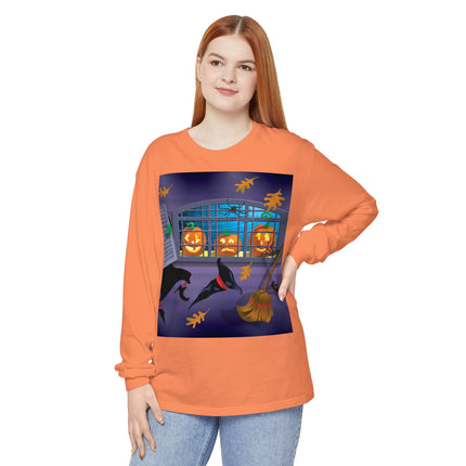 Whimsical Halloween Mischief Unisex Garment-dyed Long Sleeve T-Shirt