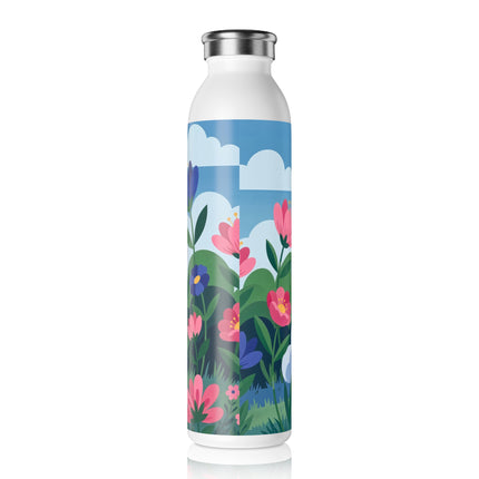 🌸🎀 The Lady In The Summer Garden Slim Water Bottle – Art Deco Floral Elegance