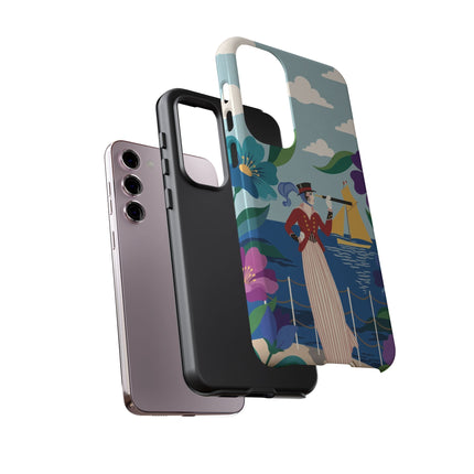 🌊🔭 The Lady Of The Seaside Lookout Phone Case – Art Deco Nautical Adventure