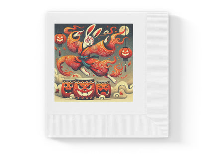 Jack-O’-Lantern Drums & The Kabuki Rabbit White Coined Napkins