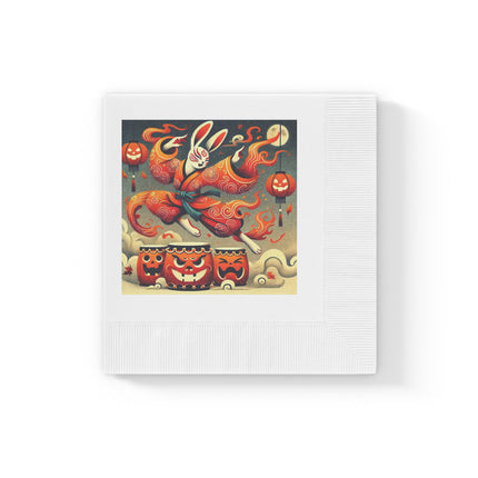 Jack-O’-Lantern Drums & The Kabuki Rabbit White Coined Napkins