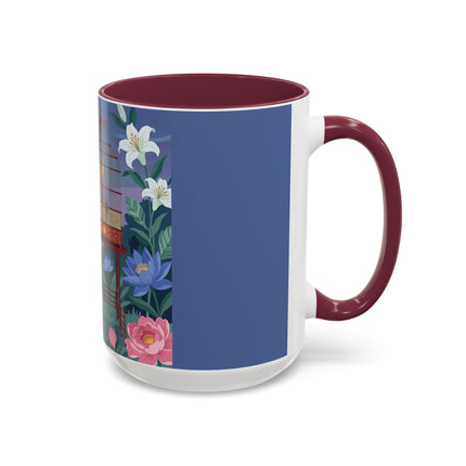 Whispers to the Golden Songbird Colorful Mugs – Art Deco Garden Elegance