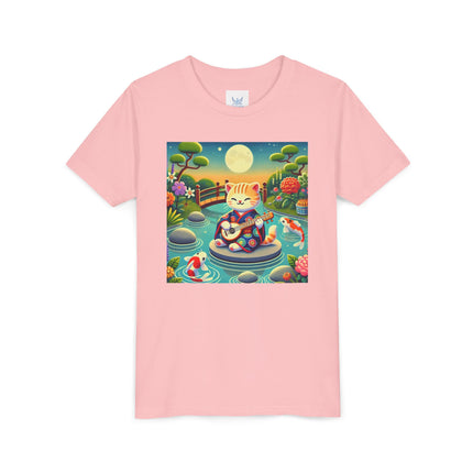 Melodic Kitten by the Koi Pond Youth Short Sleeve Tee