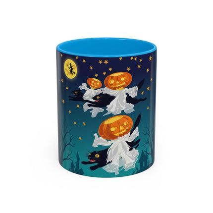 🐈‍⬛🎃 The Flying Black Cats Of Halloween Colorful Mug – Whimsical Storybook Charm