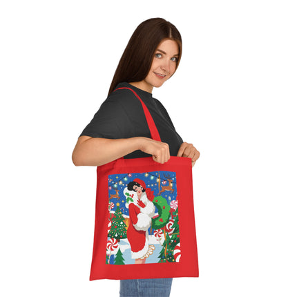🍬🎄 The Lady Of The Peppermint Christmas Garden Cotton Tote Bag – Art Deco Holiday Fantasy