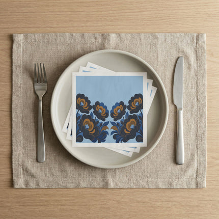 💙🖤 The Midnight Gilded Blossom Napkins – Art Deco Botanical Elegance