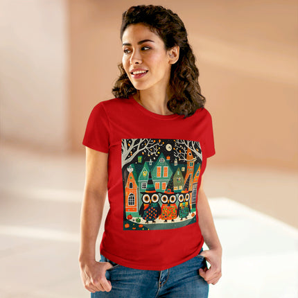 Night of the Trick-or-Treating Owlets Women's Midweight Cotton Tee
