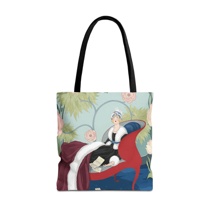 💌🌸 The Lady Of The Secret Letters Tote Bag – Art Deco Floral Elegance