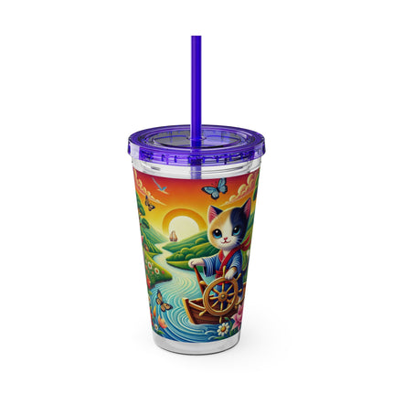 Sailor Kitten’s River Adventure Sunsplash Tumbler with Straw, 16oz
